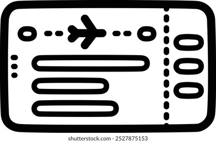 Flight ticket doodle vector icon and illustration