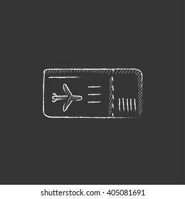 Billete de avión. Dibujado en un icono de tiza.