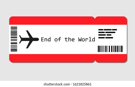 Flight ticket to the End of the World.  Flight travels cause a high carbon footprint that contributes to the global warming.  Flight Shaming. Vector Illustration.