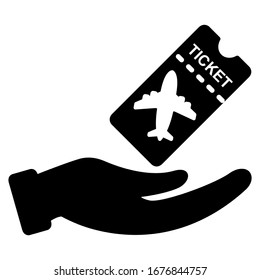 Flight ticket with hand icon in silhouette style design. Vector illustration.