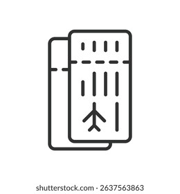 Flight ticket, icon in line design. Flight ticket, airline tickets, boarding pass, plane tickets, travel document, flight booking on white background vector. Flight ticket editable stroke