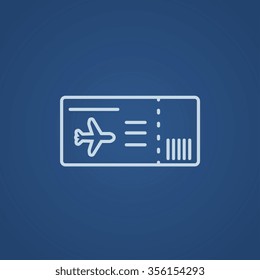 Flight ticket line icon for web, mobile and infographics. Vector light blue icon isolated on blue background.