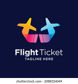 flight ticket logo with airplane concept