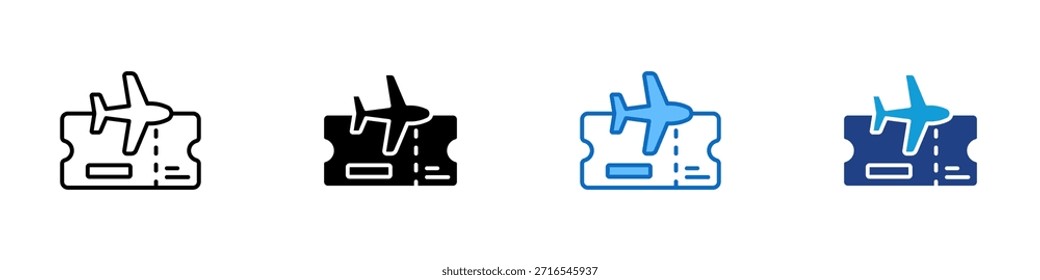 Vector de diseño de íconos de estilo múltiple: billete de avión que representa la reserva, la tarjeta de embarque y la reserva de viaje de la aerolínea