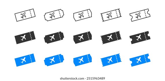 Flight ticket on air plane set icon. Travel symbol. Vector isolated