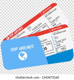 flight ticket for passenger plane boarding red white