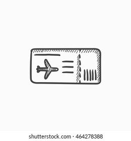 Icono de esbozo vectorial de la entrada de vuelo aislado en el fondo. Icono de la entrada de vuelo dibujado a mano. Icono de boceto de boleto de vuelo para infografía, sitio web o aplicación.
