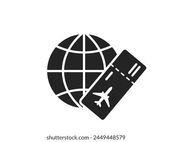 flight ticket and world flat icon. travel and journey symbol. isolated vector image for tourism design