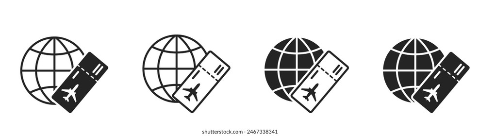 billete de avión y set de iconos del mundo. Imágenes vectoriales aisladas para el diseño turístico