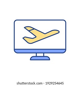 Flight tickets booking RGB color icon. Online ticketing system. Airline website. Online trip planner. Requiring internet access. Booking at anytime. Marking routes, plans. Isolated vector illustration