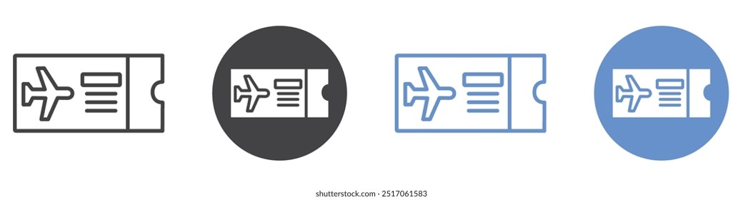 Flight tickets icon flat line symbol set.