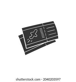 Flight Tickets Icon Silhouette Illustration. Airport Pass Vector Graphic Pictogram Symbol Clip Art. Doodle Sketch Black Sign.