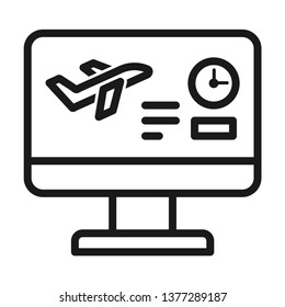 Flight tickets on web. Stroke outline style. Vector. Isolate on white background.