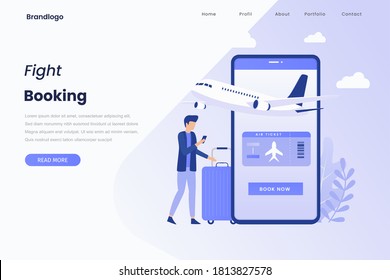 Flight tickets online booking illustration landing page. Illustration for websites, landing pages, mobile applications, posters and banners.