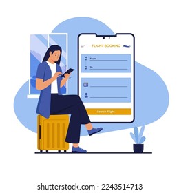 Flight tickets online booking illustration concept. Illustration for websites, landing pages, mobile applications, posters and banners. Trendy flat vector illustration