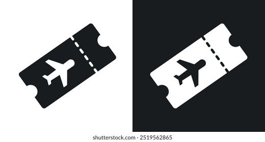 Flight ticketsline vector icon set in solid and outline style.