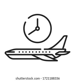 Flight time black line icon. Departure time of a particular flight. May vary. Pictogram for web page, mobile app, promo. UI UX GUI design element. Editable stroke.