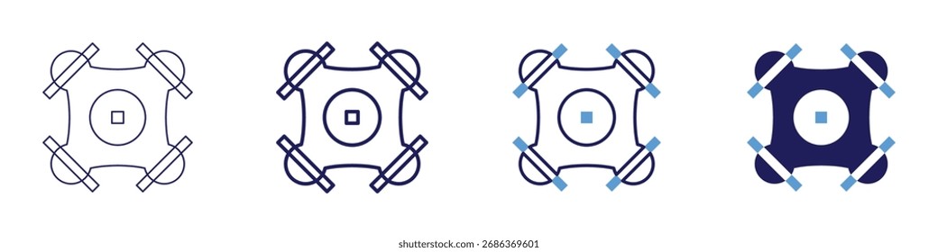 Ícone de tempo de voo em 4 estilos diferentes. Linha Fina, Linha, Linha Negrito, Duotônico. Estilo duotônico. Traçado editável.