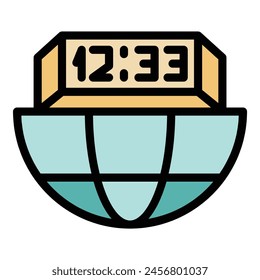 Flight time icon outline vector. World zone. International clock color flat
