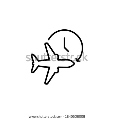 Flight time icon. Travel icon. Travel plane symbol, logo. Timer and air plane icon. Vector on isolated white background. EPS 10