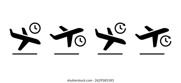Ícone de tempo de voo definido como vetor. Símbolo de hora de chegada e partida do avião