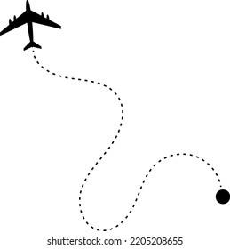 Flight Trail. Dotted Route Line. Plane Track