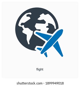 Flight travel or air route and international flight icon concept