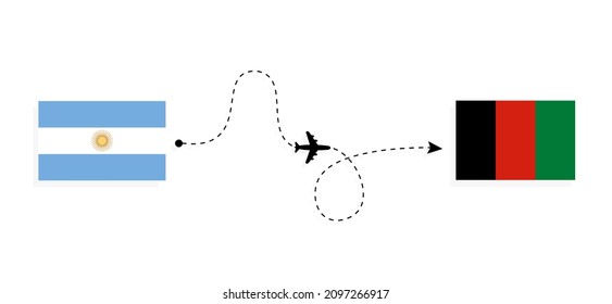 Flight and travel from Argentina to Afghanistan by passenger airplane Travel concept