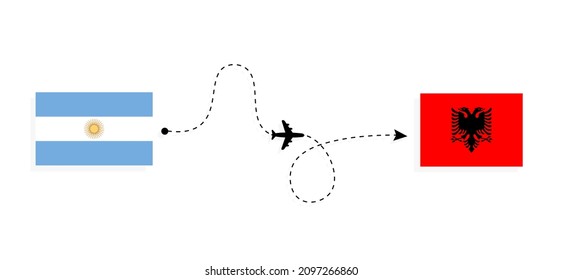 Flight and travel from Argentina to Albania by passenger airplane Travel concept