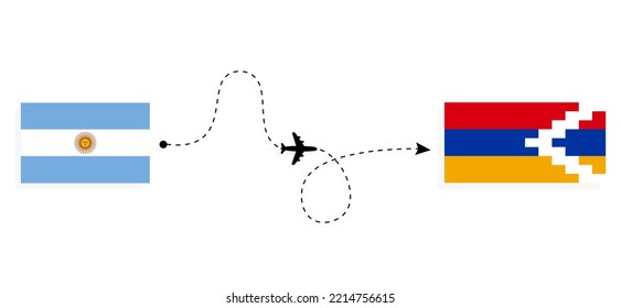 Flight and travel from Argentina to Artsakh by passenger airplane Travel concept