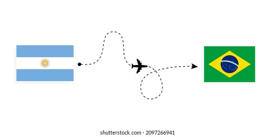 Flight and travel from Argentina to Brazil by passenger airplane Travel concept