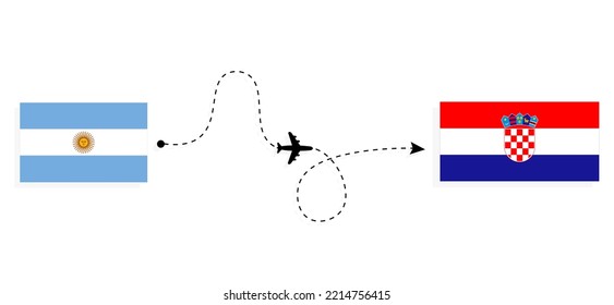 Flight and travel from Argentina to Croatia by passenger airplane Travel concept
