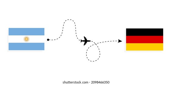 Flight and travel from Argentina to Germany by passenger airplane Travel concept