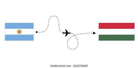 Flight and travel from Argentina to Hungary by passenger airplane Travel concept