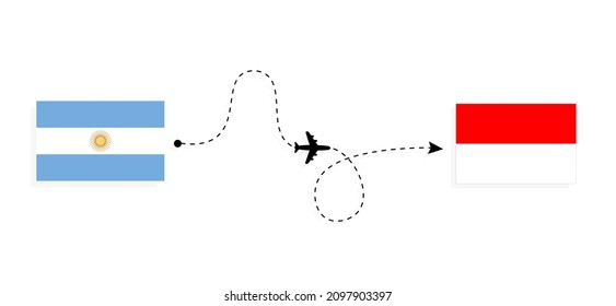 Flight and travel from Argentina to Indonesia by passenger airplane Travel concept