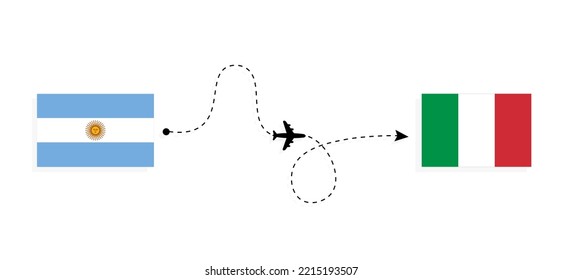 Flight and travel from Argentina to Italy by passenger airplane Travel concept