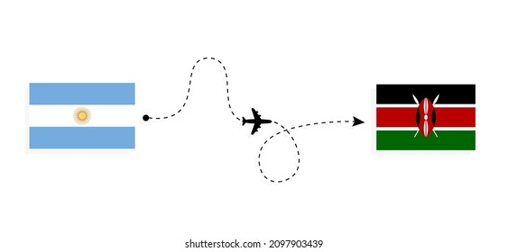 Flight and travel from Argentina to Kenya by passenger airplane Travel concept