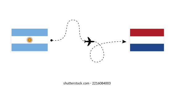 Vuelo desde Argentina a los Países Bajos por avión de pasajeros Concepto de viajes