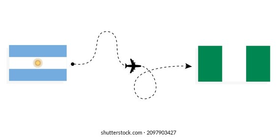 Flight and travel from Argentina to Nigeria by passenger airplane Travel concept