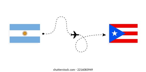 Flight and travel from Argentina to Puerto Rico by passenger airplane Travel concept
