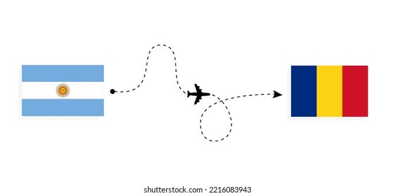 Flight and travel from Argentina to Romania by passenger airplane Travel concept