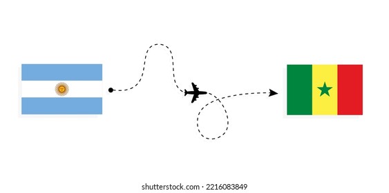 Flight and travel from Argentina to Senegal by passenger airplane Travel concept