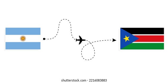 Flight and travel from Argentina to South Sudan by passenger airplane Travel concept