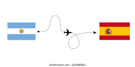 Flight and travel from Argentina to Spain by passenger airplane Travel concept