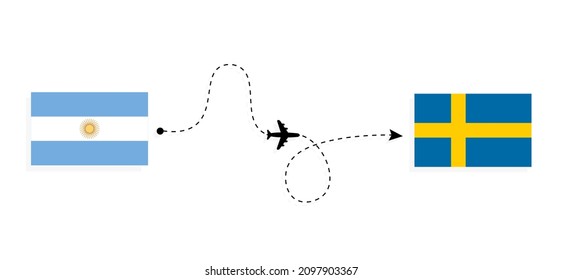 Flight and travel from Argentina to Sweden by passenger airplane Travel concept