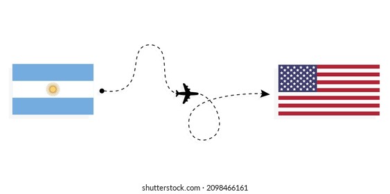 Flight and travel from Argentina to USA by passenger airplane Travel concept