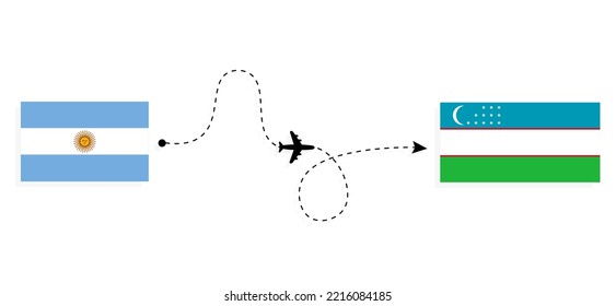 Flight and travel from Argentina to Uzbekistan by passenger airplane Travel concept