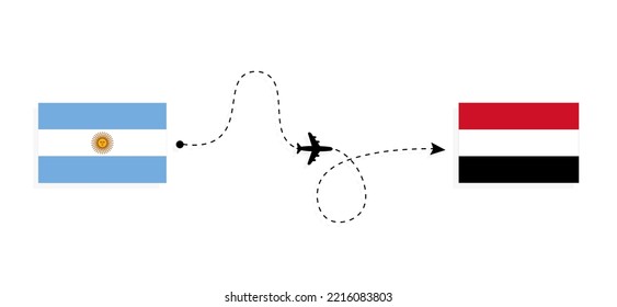 Flight and travel from Argentina to Yemen by passenger airplane Travel concept