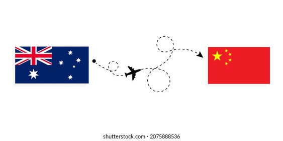 Flight and travel from Australia to China by passenger airplane Travel concept