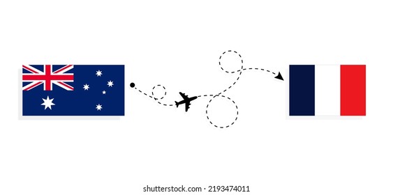 Flight and travel from Australia to France by passenger airplane Travel concept
